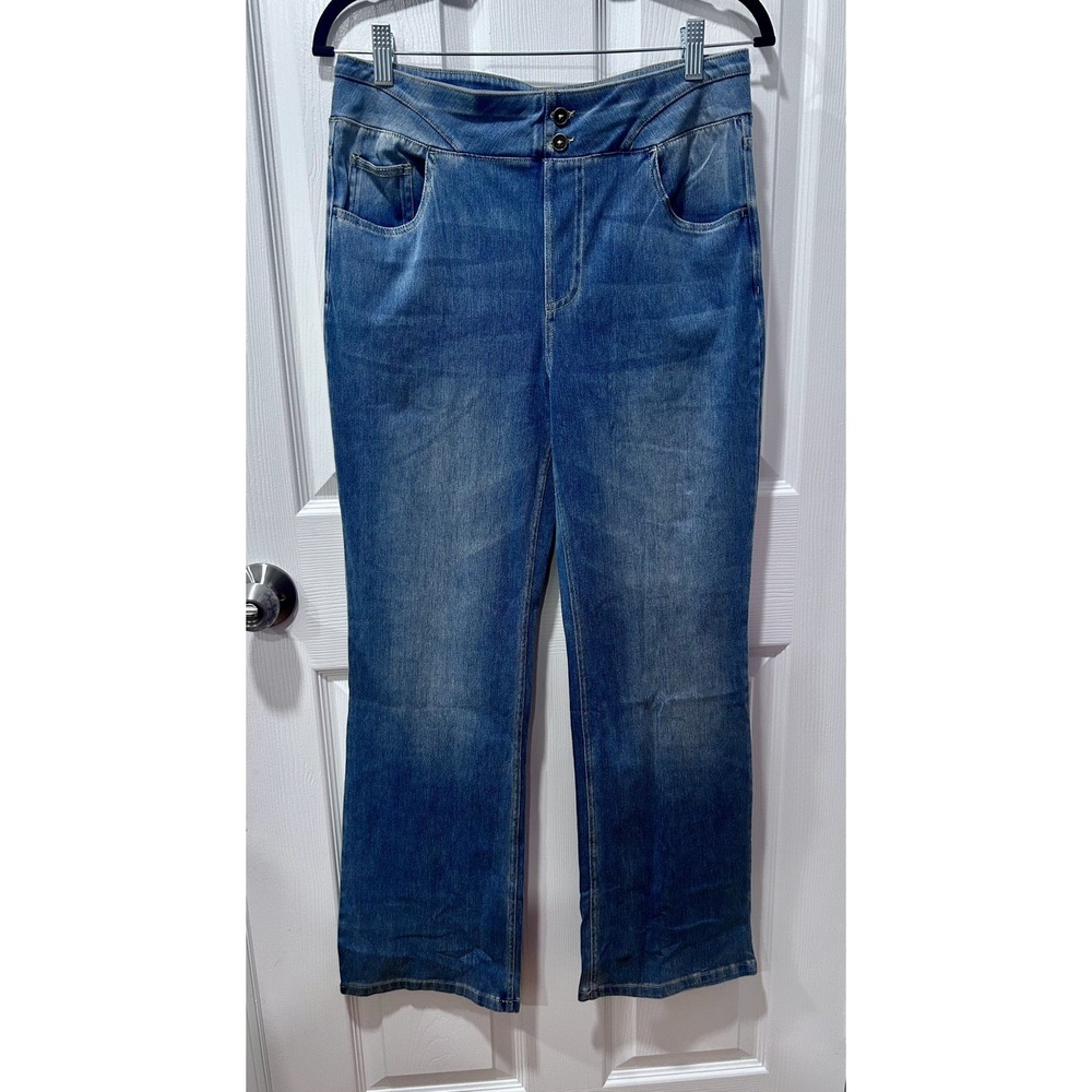 Halara Flex High Waisted Denim Pockets Straight Leg Washed Casual Jeans Lrg Reg